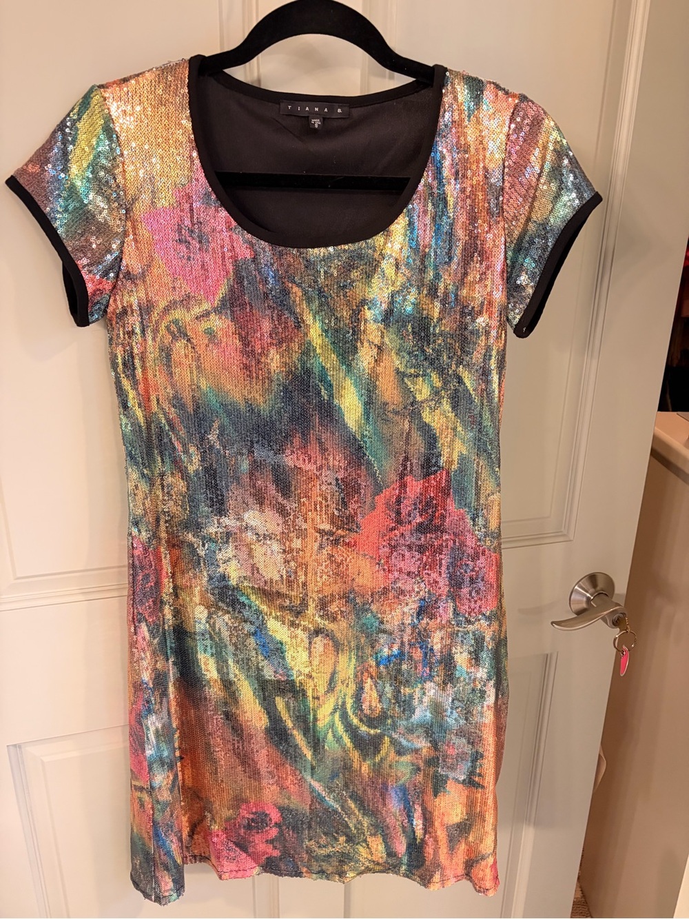 Vince Camuto Multicolor Sequin Short Sleeve Tunic - Pink, Blue, Yellow